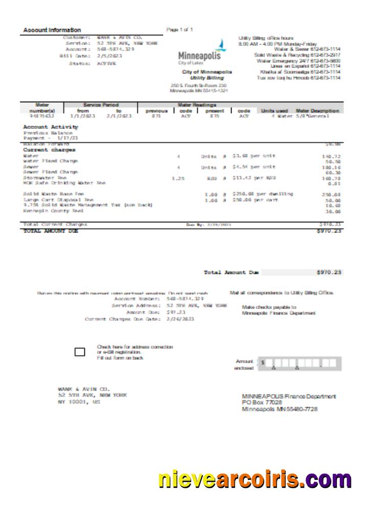 Minneapolis City of Lakes utility business bill